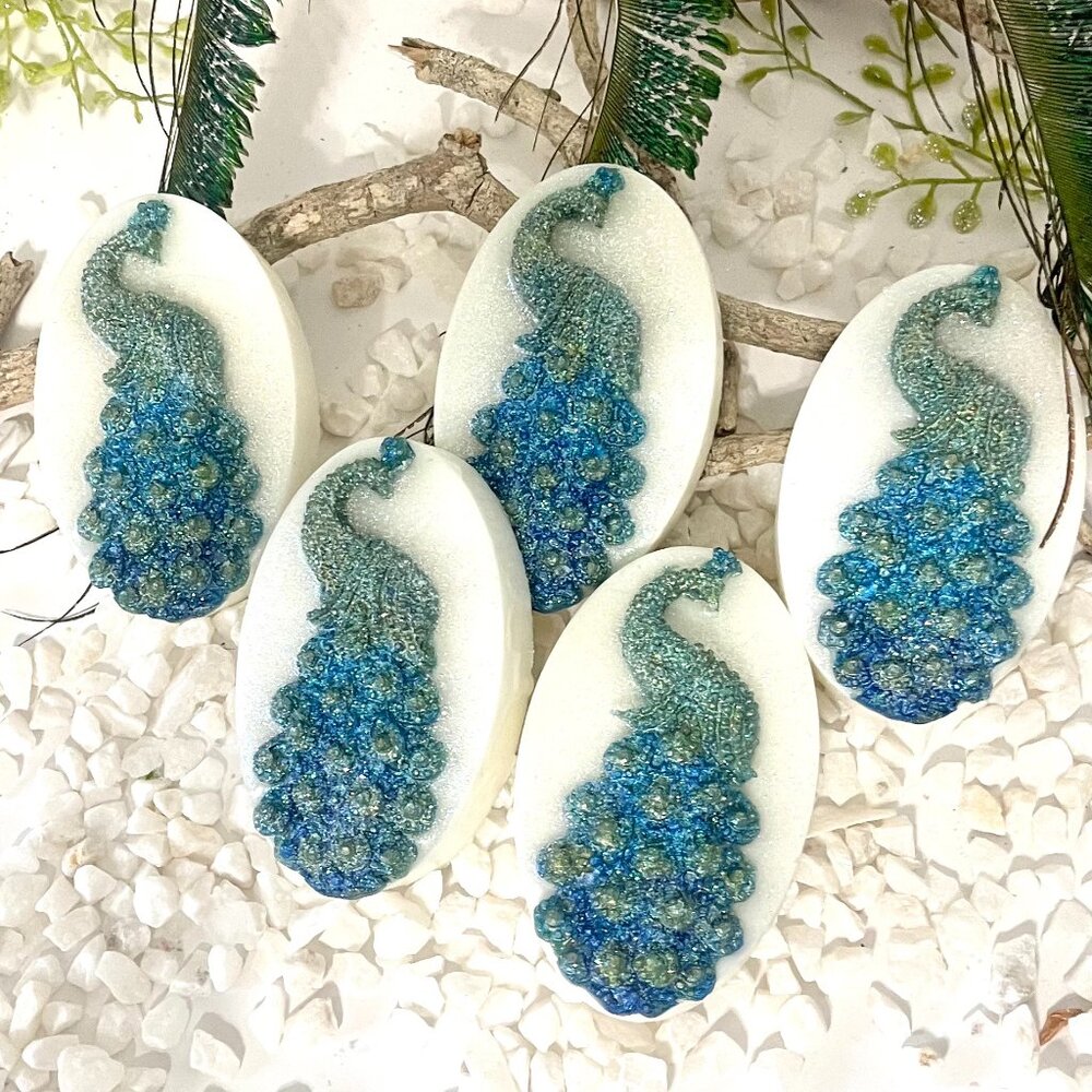 Peacock Soap ( set of 4 soaps) Decorated as show in last picture.